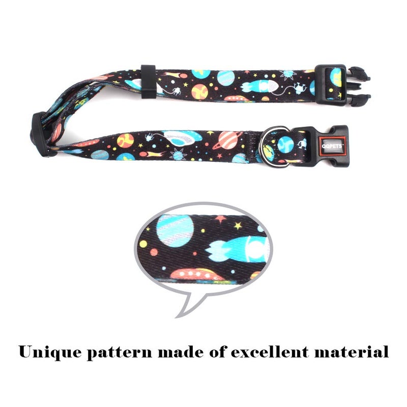 QQPETS Adjustable Soft Dog Collar: Print Flower Pink Multicolor Cute Patterns for XS Small Medium Large Pet Girl Boy Puppy Walking Running Training (XS, Space) - Image 3